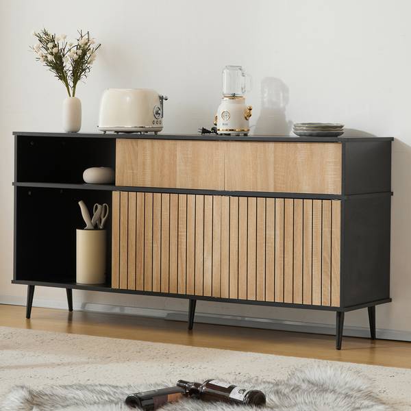 Sideboard EveNatur Ⅲ Schwarz - Stahl - 160 x 80 x 40 cm