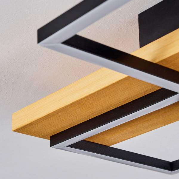 Deckenleuchte Palermo Beige - Schwarz - Holz - Weiß - 35 x 8 x 65 cm - Holzwerkstoff - Metall - Kunststoff