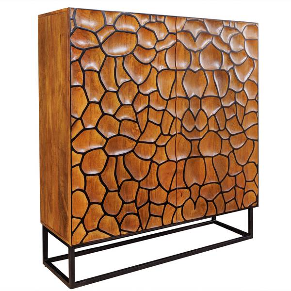 Highboard VULCANO Schwarz - Braun - Mango - Eisen - 100 x 120 x 38 cm