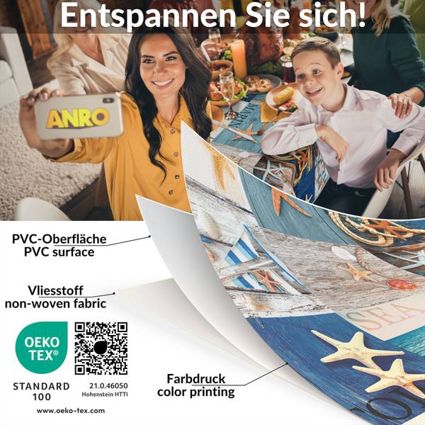 Wachstuchtischdecke Maritim mit SAUM 120 x 120 cm