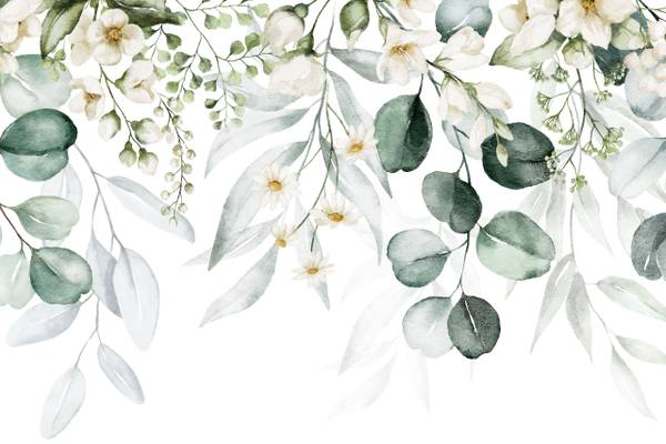 Vlies-Fotobehang AQUARELBLADEREN Bloemen 460 x 300 x 300 cm