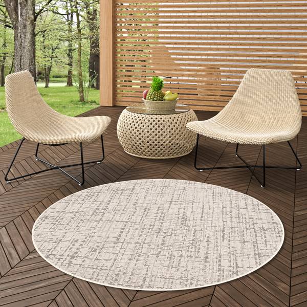 In & Outdoor Teppich Oslo Trend Rund Cremeweiß - 200 x 200 cm