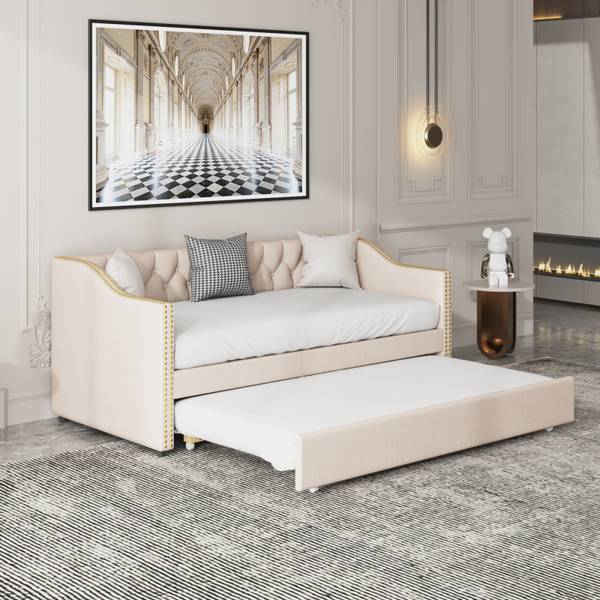 Tagesbett PTKJA3 Beige - Metall - Massivholz - 96 x 88 x 211 cm