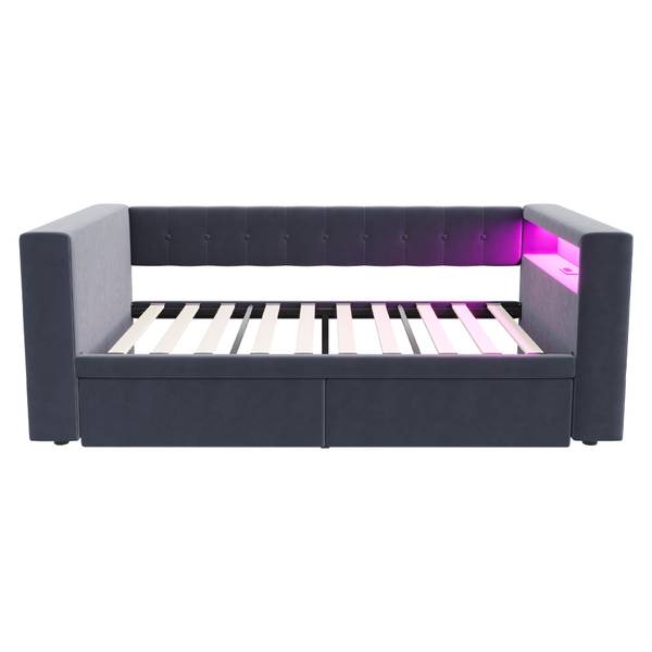 Polsterbett Phoebe Ⅰ Grau - Holzwerkstoff - Textil - 97 x 69 x 214 cm