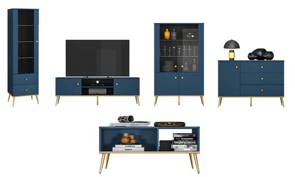 Wohnzimmer-Set MARINE 5-teilig Blau - Stahl - 427 x 190 x 40 cm