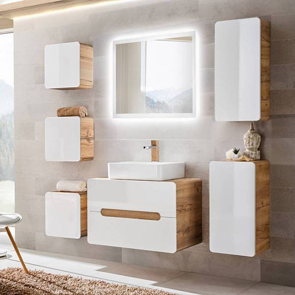 Badmöbel-Set LUTON-56-555 7er-Set Weiß - Holzwerkstoff - 180 x 200 x 46 cm