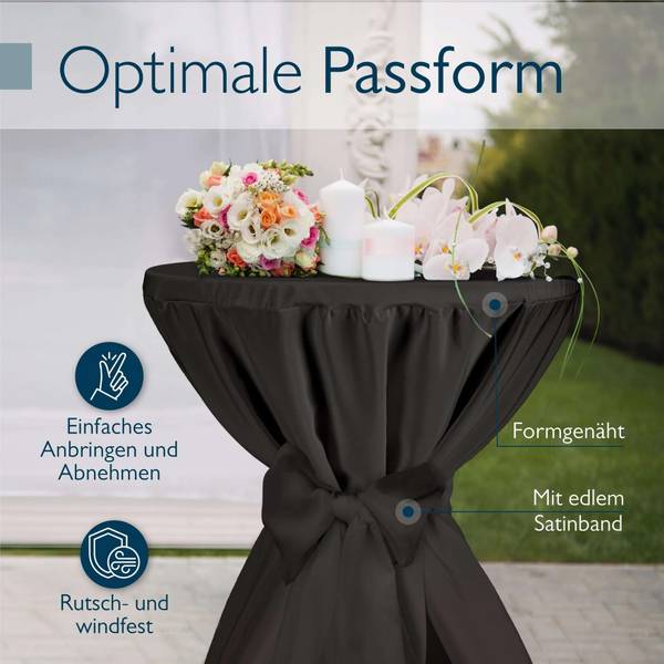 Stehtischhusse Premium 5tlg Schwarz - Breite: 80 cm