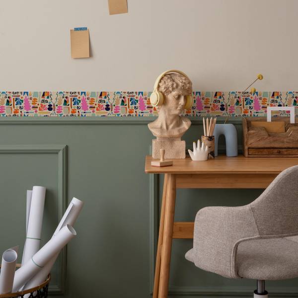 Behangrand Kleurrijke Patronen Abstractie zwart - blauw - groen - oranje - rood - vlies - 10 x 300 x 300 cm