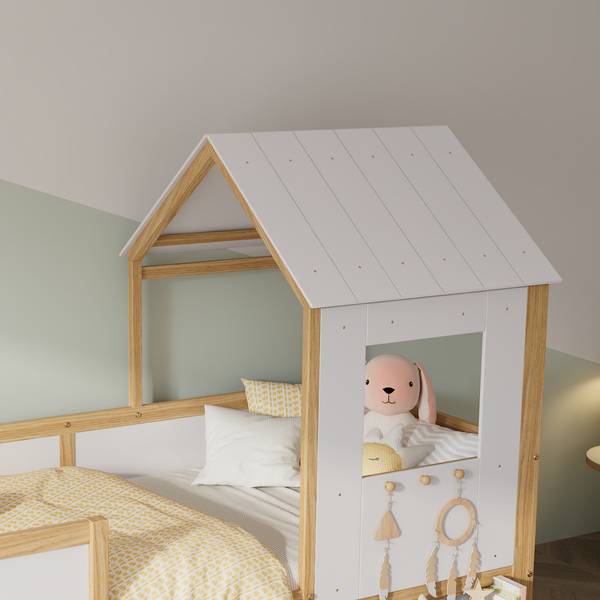 Hausbett K-1243 Weiß - Holzwerkstoff - 97 x 159 x 204 cm