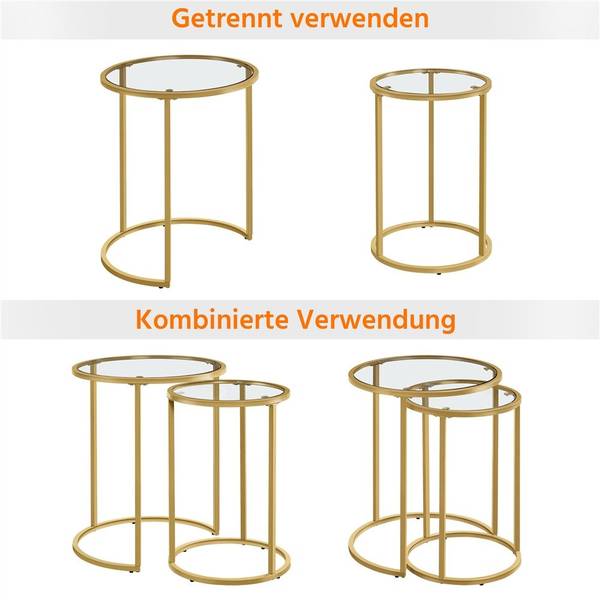 Beistelltisch Glas 2er-Set Gold - Metall - 59 x 59 x 49 cm