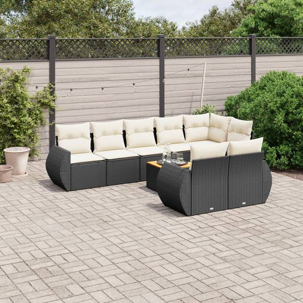 Garten-Lounge-Set 3035815-1 9-teilig Schwarz - Weiß - Polyrattan - 62 x 69 x 62 cm