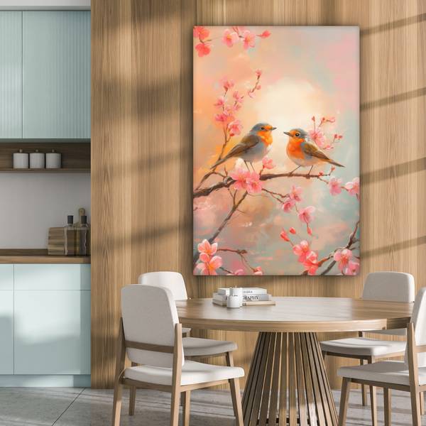 LEINWANDBILD Rotkehlchen Pink - Baumwollstoff - 80 x 120 x 2 cm