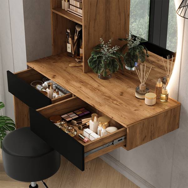 Coiffeuse Melora 58452 lot de 3 Noir - Imitation chêne dakota