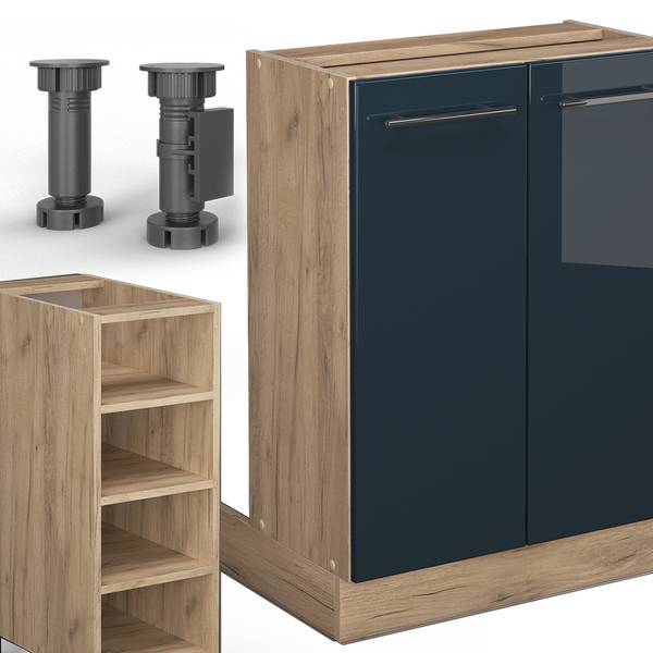 Keukeneiland Fame-Line 49789 hoogglans nachtblauw - eikenhouten look