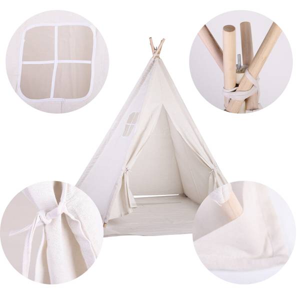 Zelt Tipi Kinderzelt Weiß Weiß - Leinen - 120 x 135 x 120 cm