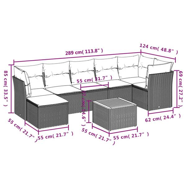Salon de jardin 3035659-1 lot de 8 Noir