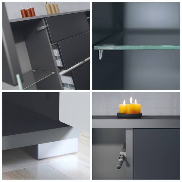Sideboard Bari V1 Anthrazit Anthrazit - Eiche Sägerau Dekor - Breite: 139 cm