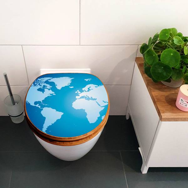 WC-Sitz mit Absenkautomatik Weltkarte Blau - Bambus - Holzwerkstoff - 38 x 5 x 49 cm