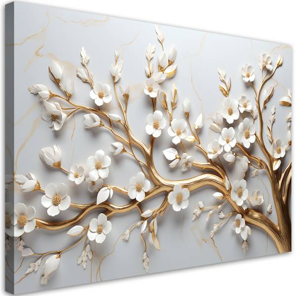 Wandbild baum mit blättern in 3d 90 x 60 cm