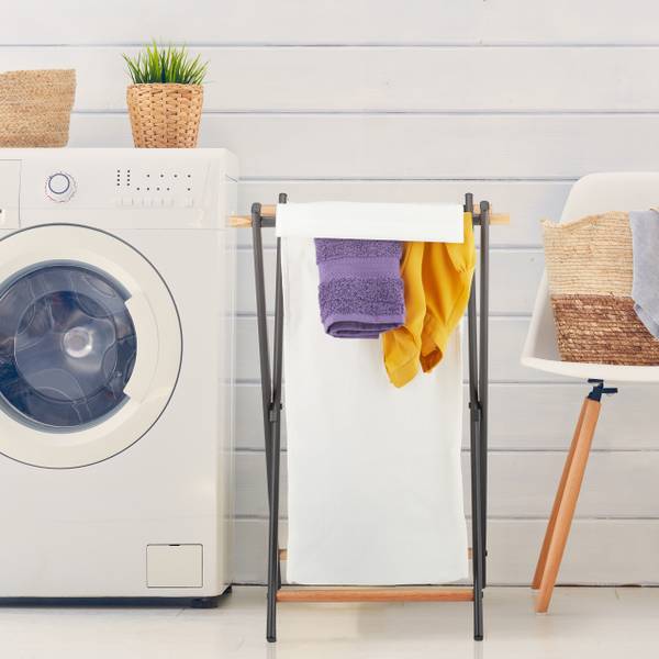 Klappbarer Wäschekorb mit Deckel Braun - Grau - Weiß - Polyester - Stahl - 45 x 71 x 42 cm