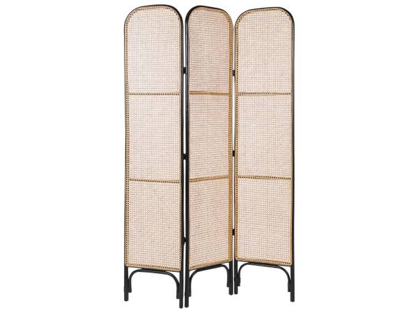 Paravent POTENZA Schwarz - Blau - Braun - Rattan - 105 x 180 x 3 cm