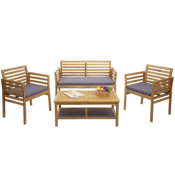 Garniture de jardin E99b (4 pcs) Marron - Gris - Polyester - Acacia - 117 x 79 x 53 cm