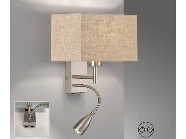 Wandleuchte Leselampe Bett mit Schalter Beige - Silber - Metall - Textil - 25 x 38 x 20 cm