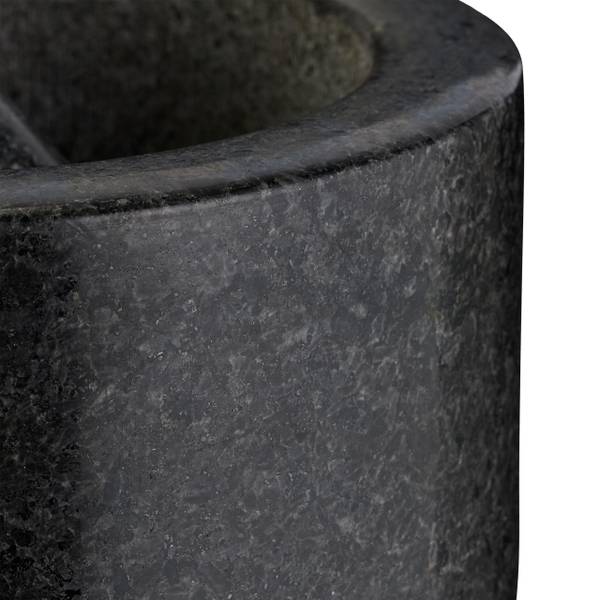 Mörser mit Stößel und Holzuntersetzer Schwarz - Braun - Grau - Granit - 14 x 10 x 14 cm