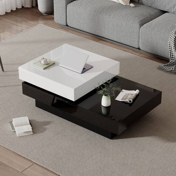 Drehbar Couchtisch Ourea Ⅱ Schwarz - Weiß - Holzwerkstoff - 60 x 36 x 103 cm