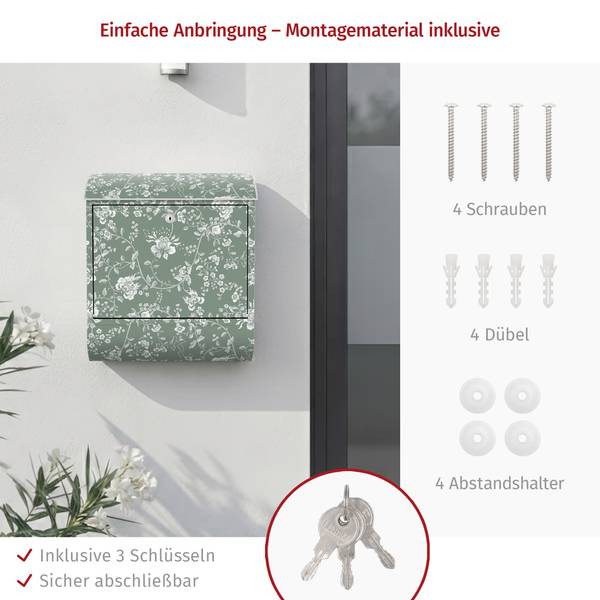 Briefkasten Blumenranken Grün - Stahl - 39 x 46 x 13 cm