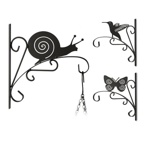3 tlg. Blumenhaken Tiere Set Schwarz - Eisen - 30 x 30 x 6 cm