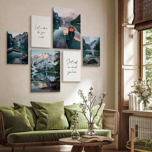Leinwandbilder Set Zitate Landschaften Schwarz - Blau - Grün - Leinen - 90 x 80 x 80 cm
