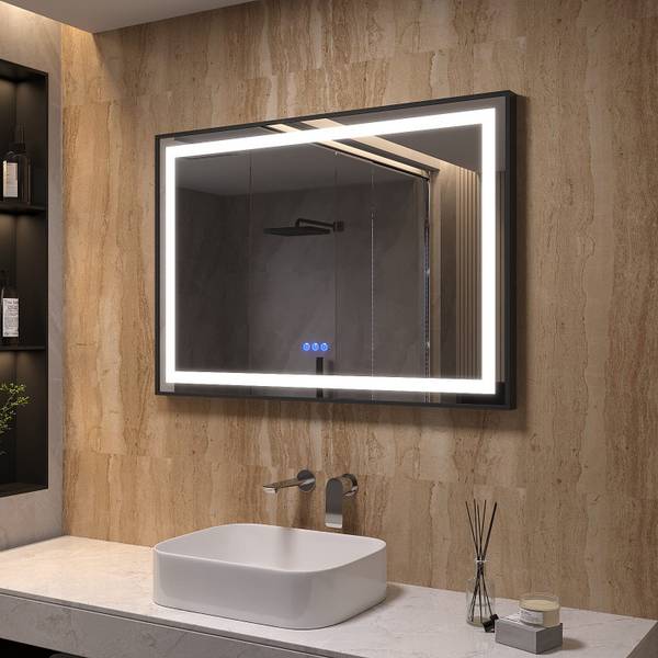 Badezimmerspiegel beschlagfrei SAUTENS Silber - Glas - 100 x 70 x 5 cm