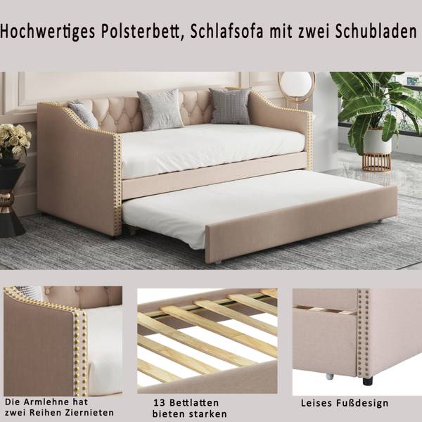 Tagesbett PTKJA3 Beige - Metall - Massivholz - 96 x 88 x 211 cm