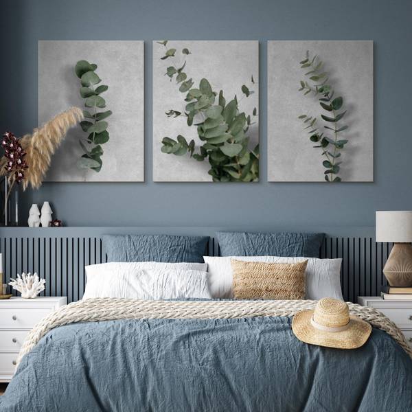 Afbeeldingen EUCALYPTUS Blad Set Van 3 grijs - groen - linnen - 90 x 40 x 40 cm