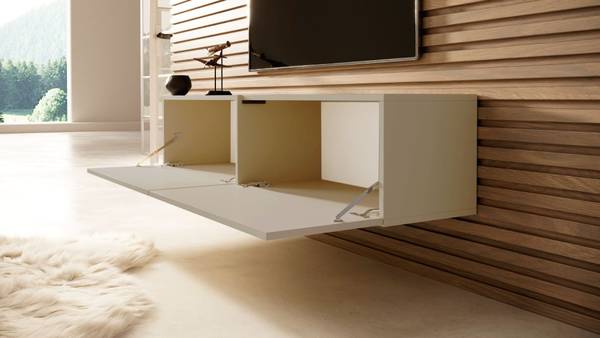 TV-wandmeubel BISIRA grijs - deels massief hout - 140 x 30 x 32 cm