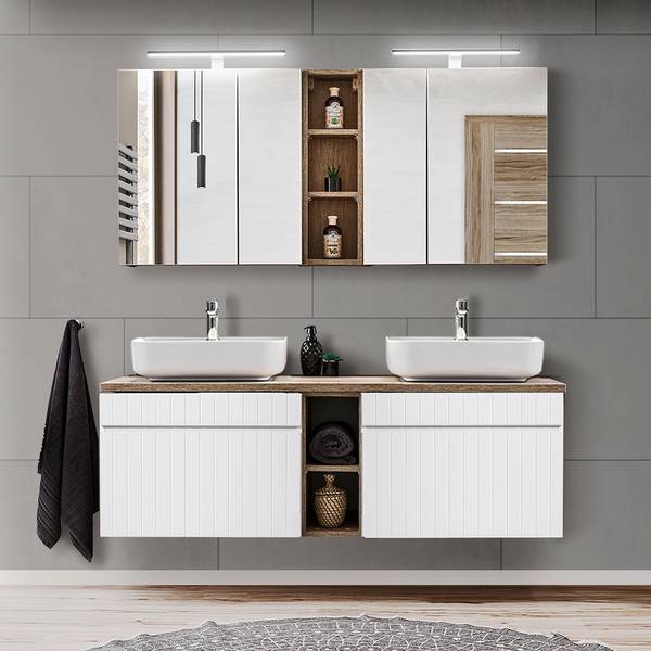 Badmöbel-Set IRAKLIO-56-40 2er-Set Weiß - Holzwerkstoff - 140 x 200 x 46 cm