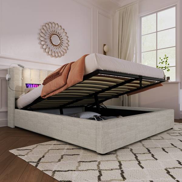 Polsterbett mit Matratze-BB616 Beige - Massivholz - 165 x 103 x 206 cm