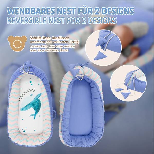 Babynestchen-Set 5-tlg. Blau - Samt - 50 x 10 x 90 cm