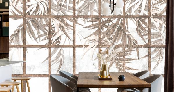 Papier Peint FEUILLES Plantes Béton Marron - 368 x 254 x 254 cm