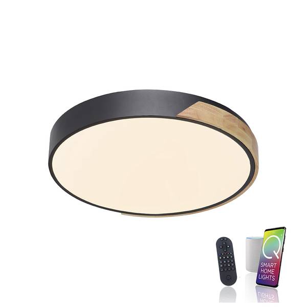 LED Deckenleuchte Q BILA Smart Home Schwarz - Metall - 51 x 8 x 51 cm