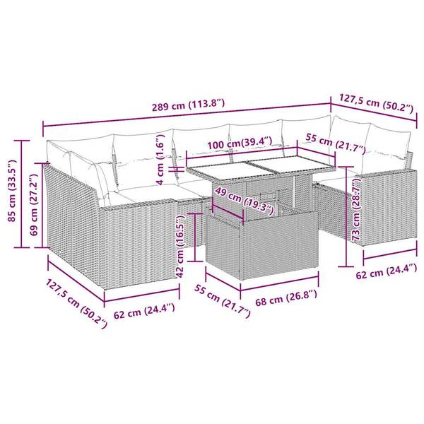 Garten-Lounge-Set 3036717-2 8-teilig Beige - Creme