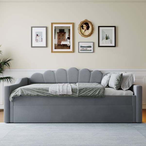 Tagesbett Poseidon Ⅲ Grau - Leinen - 149 x 84 x 212 cm