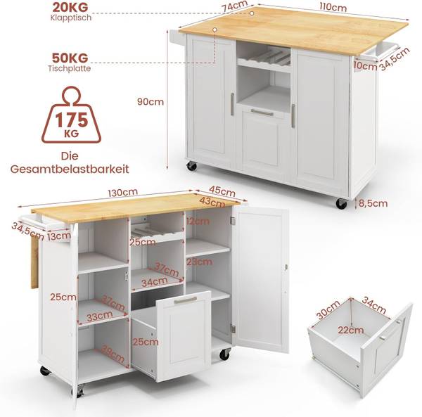 Kücheninsel WO75911 Weiß