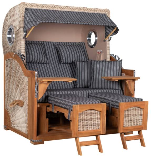Strandkorb Düne Grande 2,5 Sitzer Grau - Polyester - Teakholz - 142 x 170 x 95 cm