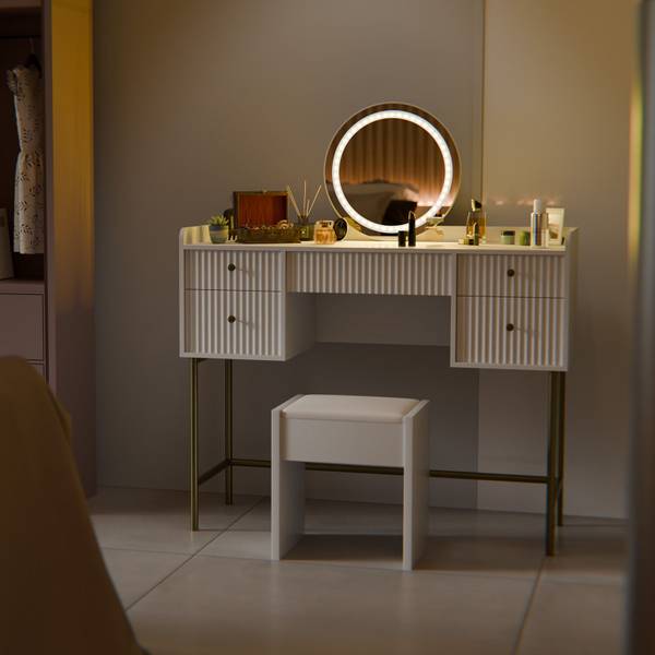 Schminktisch Samira mit Hocker Melly Weiß - Holzwerkstoff - 115 x 137 x 40 cm