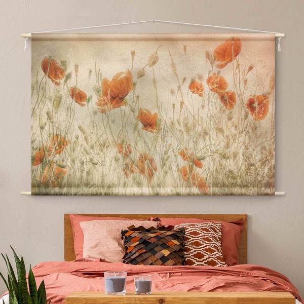 Wandteppich Mohnblumen, Gräser im Feld 185 x 125 cm