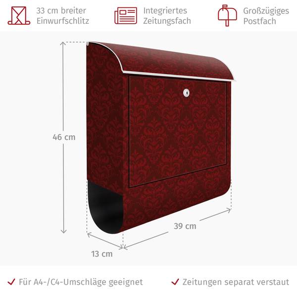 Briefkasten Französischer Barock Rot - Stahl - 39 x 46 x 13 cm