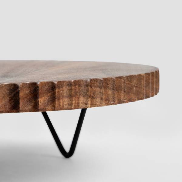 Servierplatte RILLET Beige - Metall - Massivholz - 34 x 9 x 34 cm