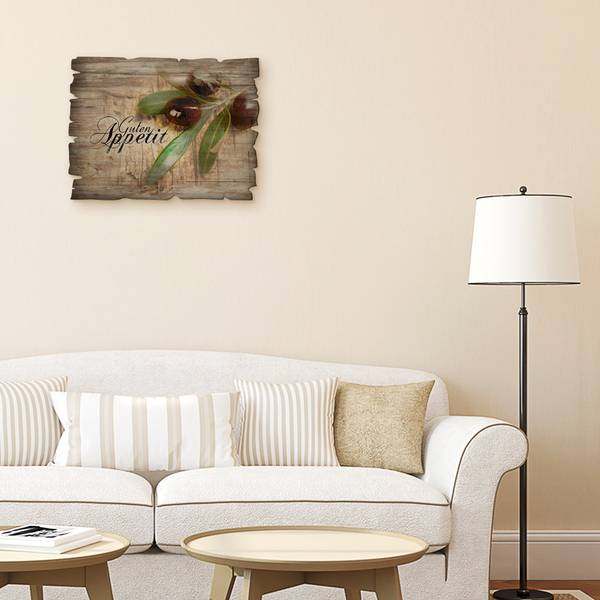 Holzbild Oliven Guten Appetit Braun - Birke - 40 x 30 x 1 cm